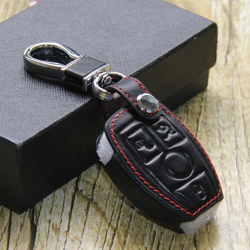 Leather-Key-Holder-Case-Rings-For-Mercedes-W124-W210-W210-W211-Amg-W204-C-E-S_