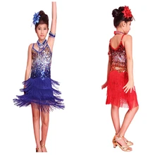 Платье феи с блестками для латинских танцев, танго, танцев для девочек; костюм для детей 6-12 лет