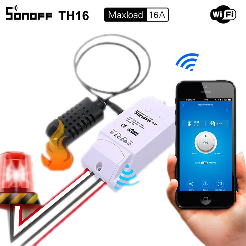 Comprar Sonoff L 10A 16A Smart wifi controlador de interruptor con sensor de temperatura impermeable humedad de la automatización para alexa