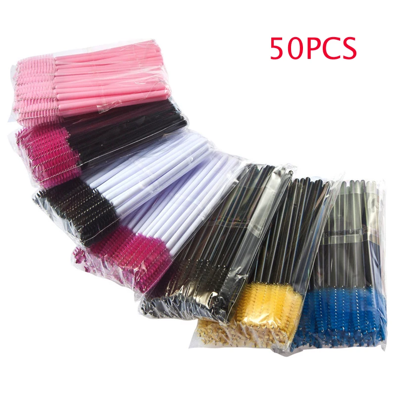 

YOKPN 50PCS Disposable Eyebrow Comb Eyelash Brush Color Long Rod Spiral Roll Eyelash Brush Beauty Makeup Tool Eyelash Comb