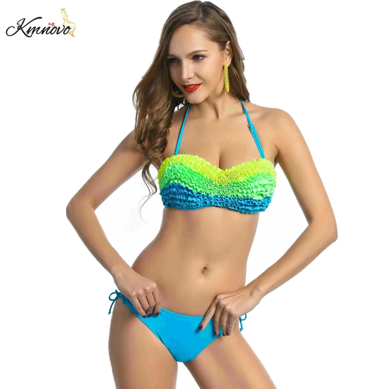 Kmnovo Rainbow Color Split Women's Swimsuit Swimwear Push Up Bikinis