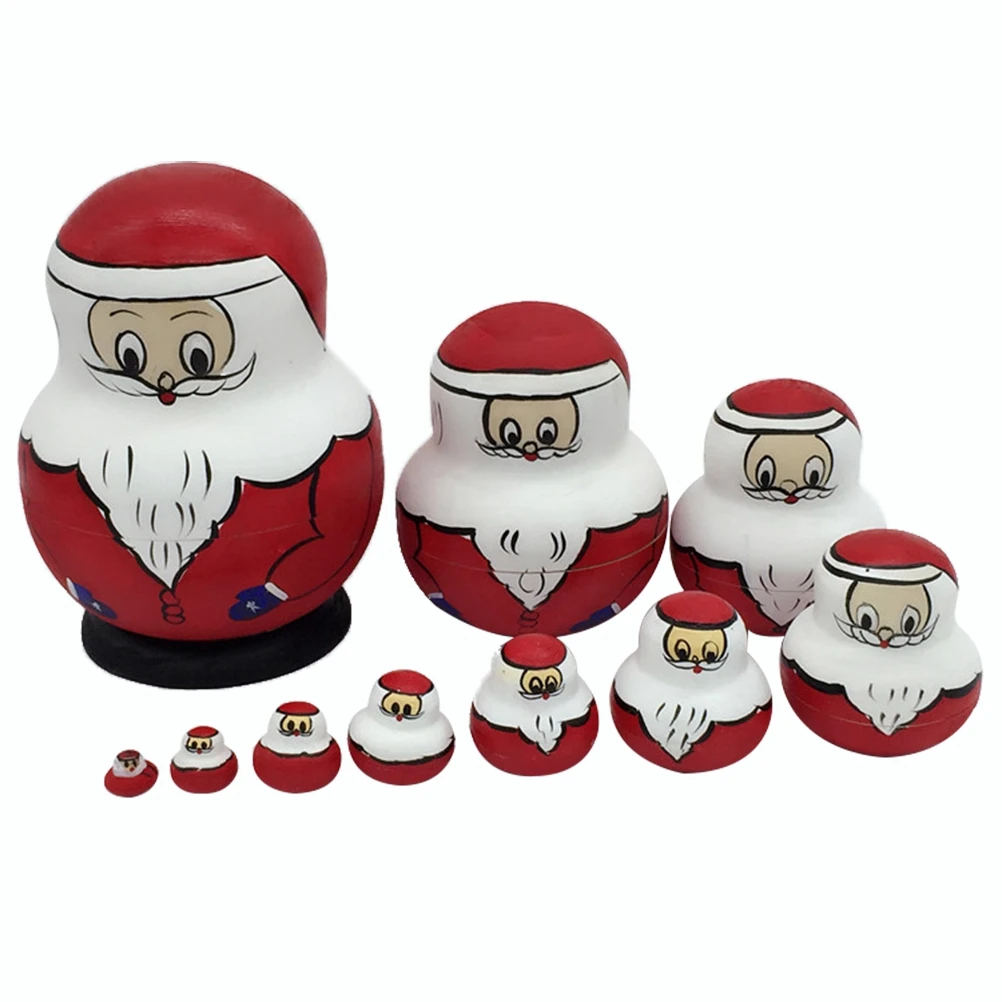 10 Pcs Superposed Santa Clause Printed Nesting Dolls Russian Stacking Doll Colorful Delicate