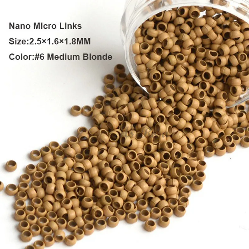 Nano Micro ссылка 2.5*1.6*1.8 мм 1000 шт./бутылка#6 русый Медь Micro Кольца микро цилиндр волос