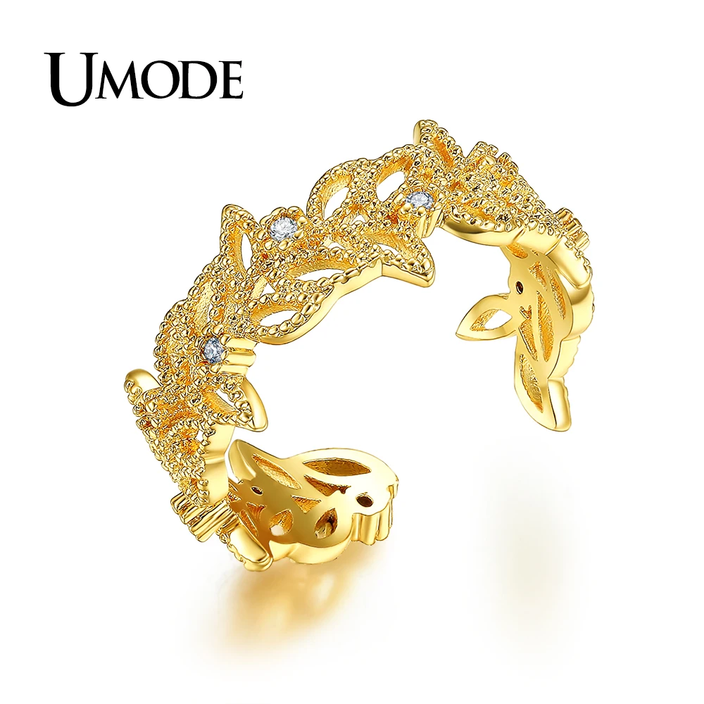 

UMODE Brand Design Olive Leaves Rings for Women Gold Color Top CZ Crystal Cocktail Ring Fashion Jewelry Gift Bague Femme UR0374A