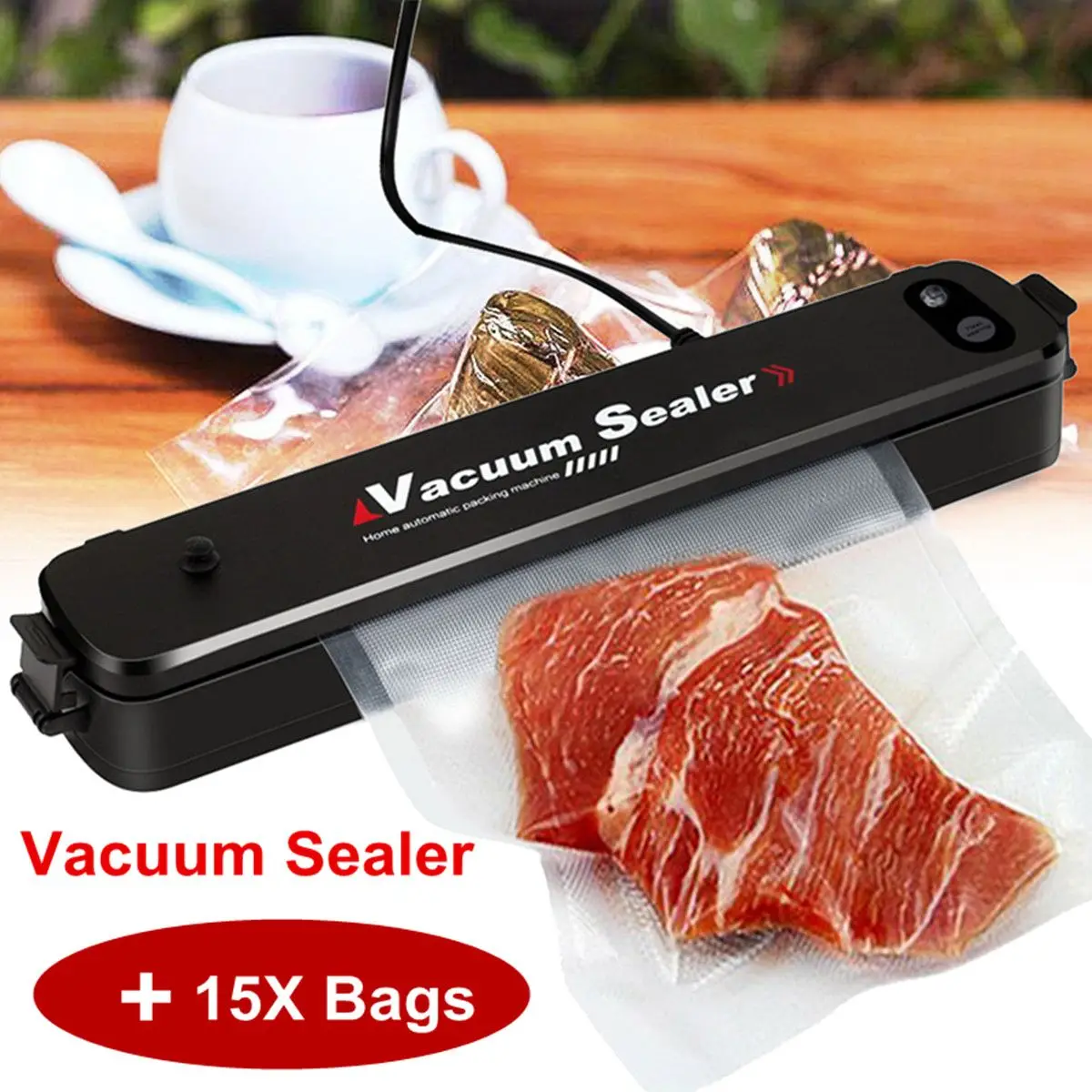 

90W Automatic Vacuum Food Sealer Package Sealing Machine+15 Bags Food Saver Packaging Machine Vacuum Extractor Home Commercial