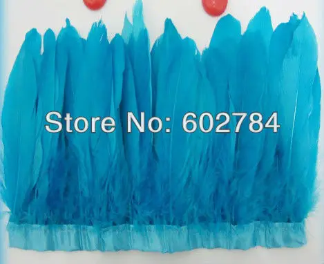

Free Shipping 2meters 4-6" turquoise blue geese feather trim / trimming / fringe dyed goose feather ribbon Duck feather fringe