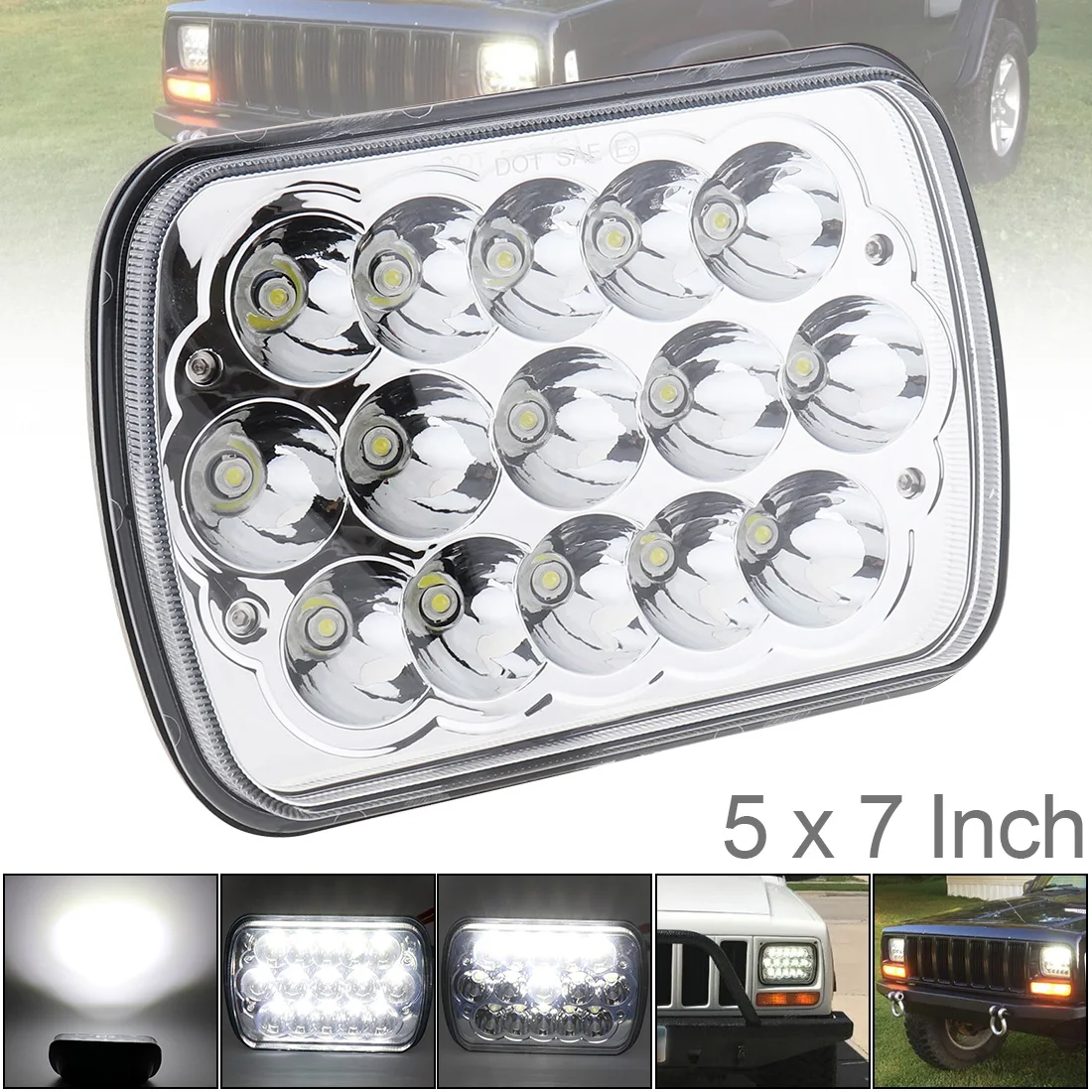45W 5X7Inch Rectangular LED Headlights 6000 -6500K White Light Fit for Jeep Wrangler Cherokee XJ Trucks 4X4 Off-road Headlamp | Автомобили