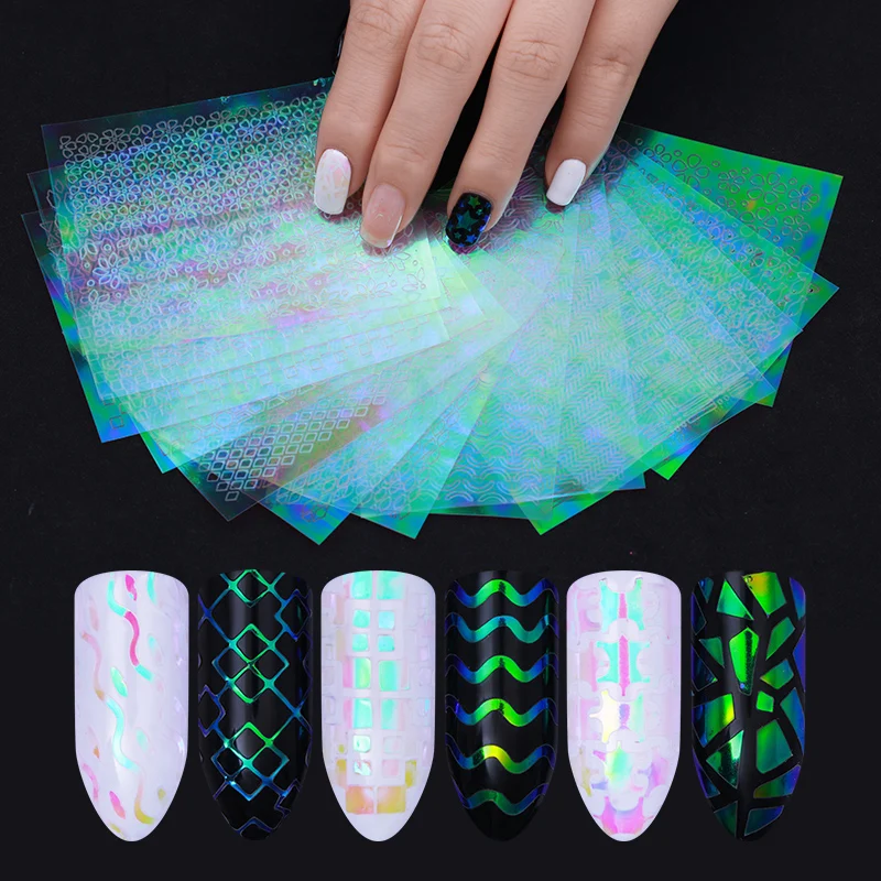 24 12 6 Sheets AB Color Nail Vinyls Christmas Unicorn Nail Art Hollow 3D Adhesive Sticker