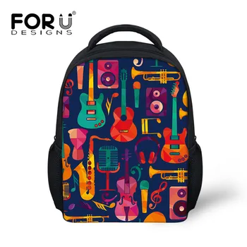 

FORUDESIGNS Children Kindergarten School Bags 12 Inch Toddler Mix-color Guitar Printing Kids Baby Bags Preschool Backpack Boys