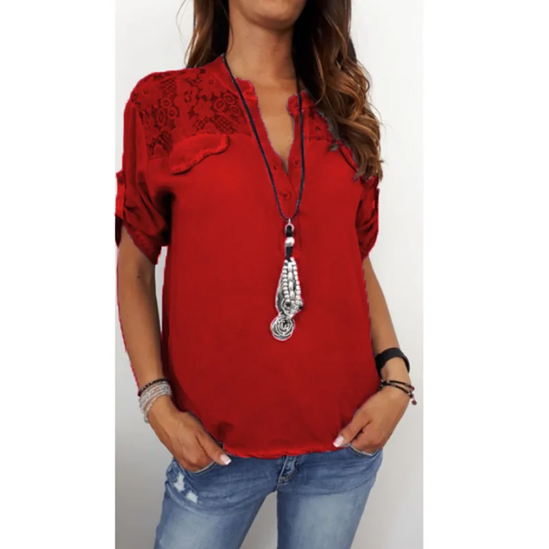

Spring Autumn Plus Size Blouse Women Lace Long-Sleeve Shirt Woman Fashion Casual Tops Office Lady Clothing Europe Streetwear