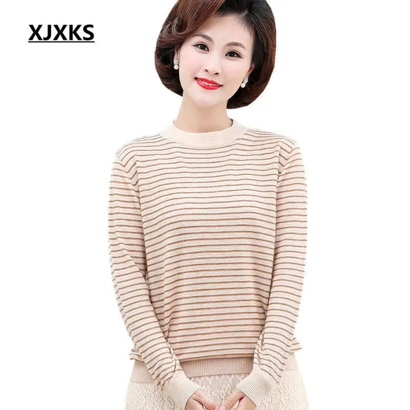 

XJXKS Fashion striped comfortable cashmere women's sweater 2019 autumn winter new plus size women's knitted sweater pullover