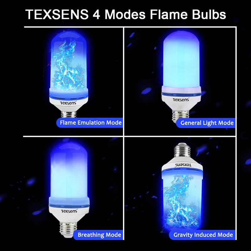 Texsens 2 шт 4 режима+ тяжести Сенсор с имитацией пламени E27 E26 B22 светодиодный эффект пламени огня лампочки мерцание Декор Светильник