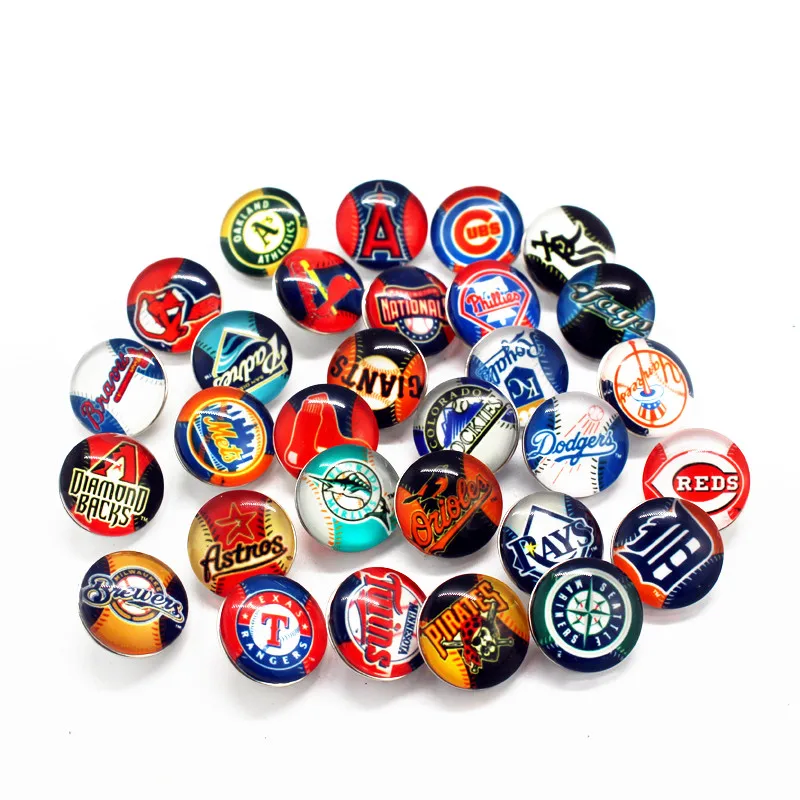 

New Style 20pcs/lot 30 Teams Glass Snap Button Baseball Snap Chams Fit DIY Ginger 18mm Snap Bracelet Necklace Bracelet Jewelry