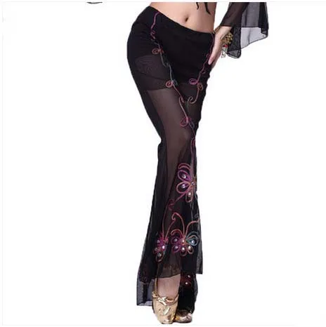 

New belly dance costumes senior sexy mesh embroidery belly dance pants for women belly dance trousers