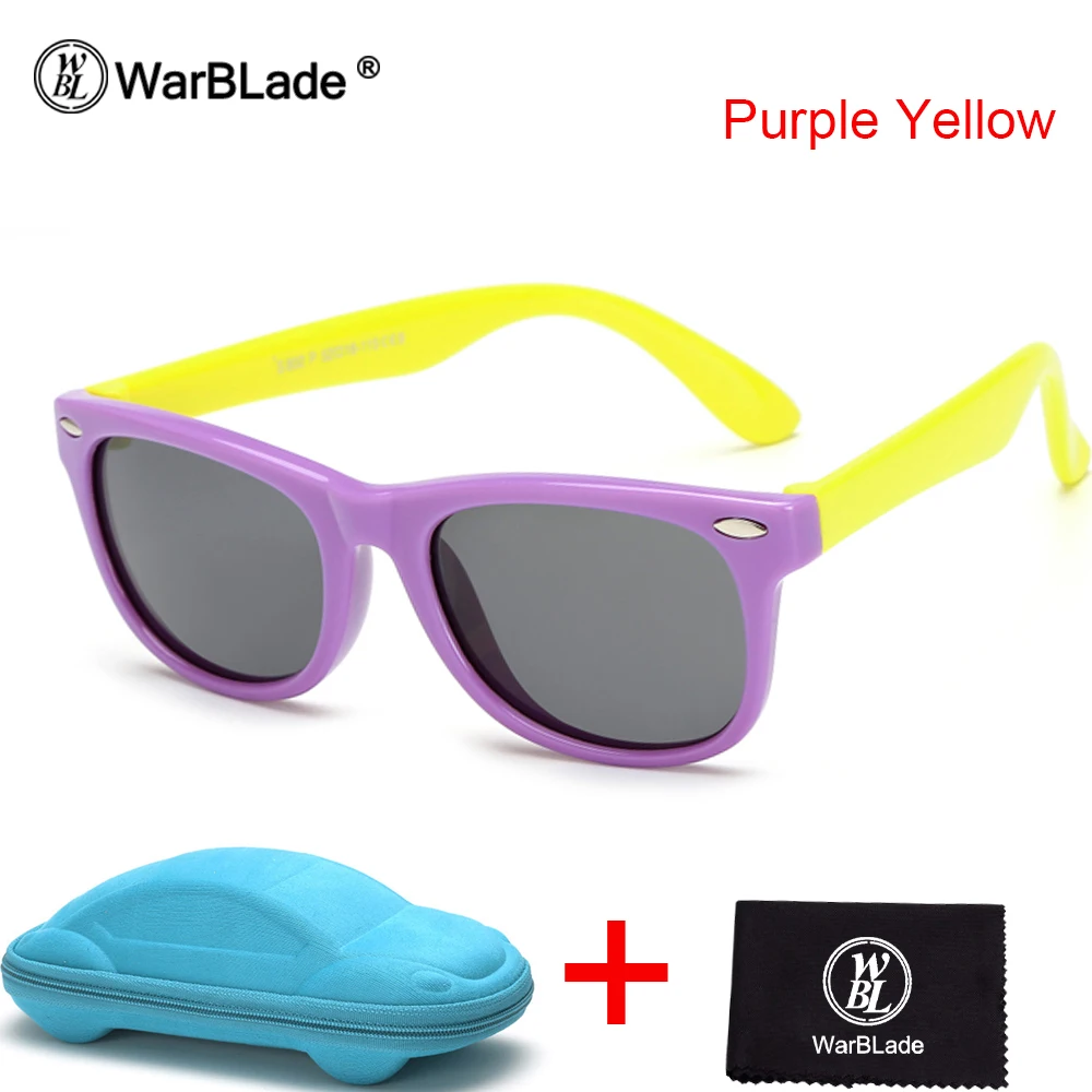 WarBLade TR90 Гибкие Дети солнцезащитные очки поляризованные ребенок безопасности Покрытие Солнцезащитные очки UV400 очки Оттенки для младенцев с случае - Цвет линз: purple yellow