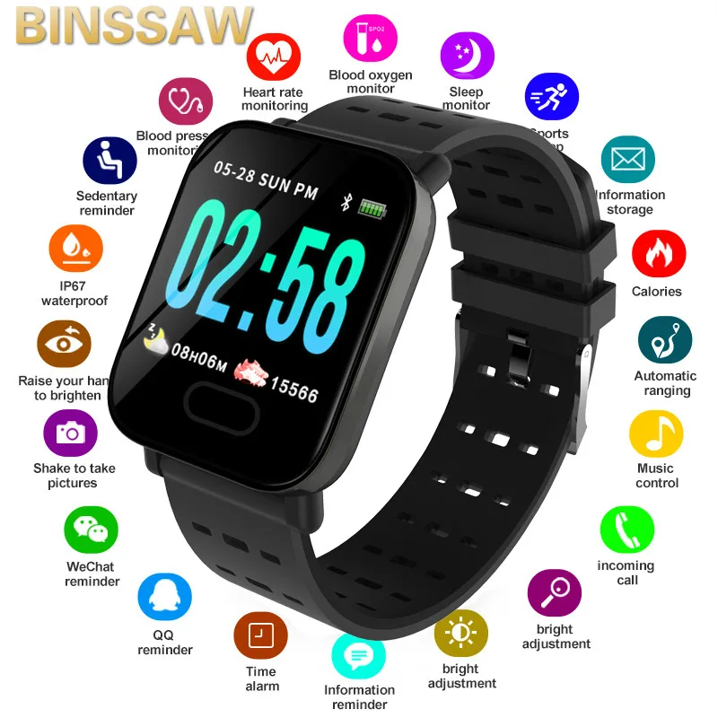 

BINSSAW Men's Smart Watches Heart Rate Monitor Wristband IP67 Waterproof Smart Wrist Watch Women Fitness Tracker Smartwatch+BOX