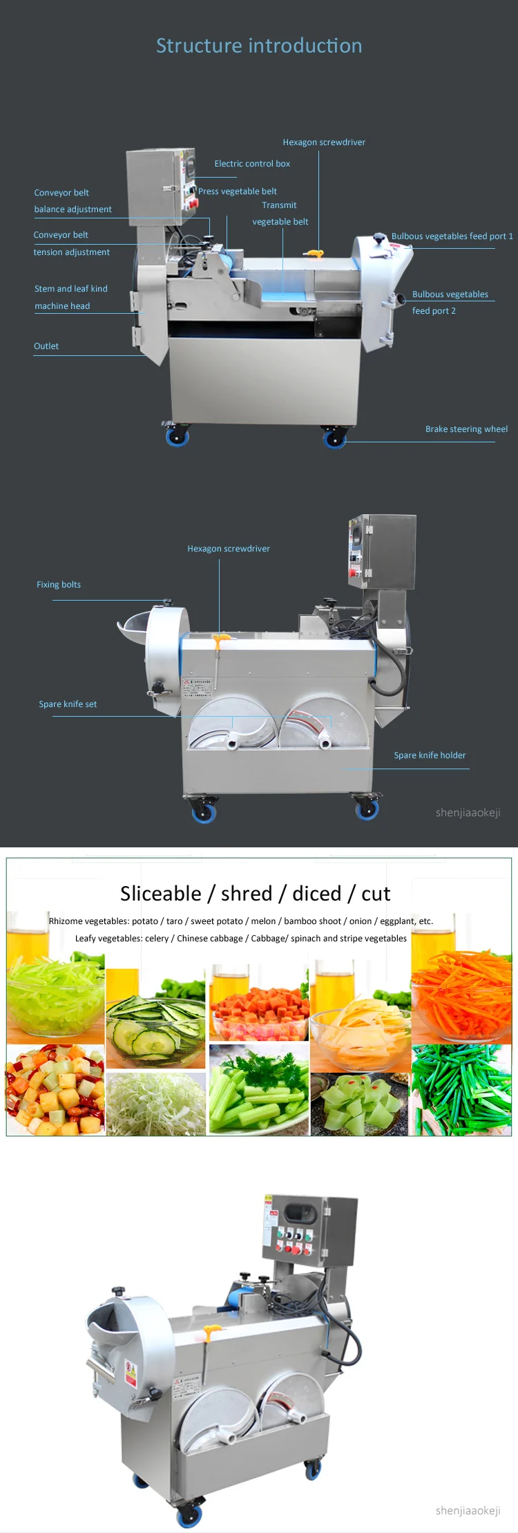 Коммерческий Овощной станок для резки Электрический автоматический нож для еды из нержавеющей стали многофункциональный режущий станок