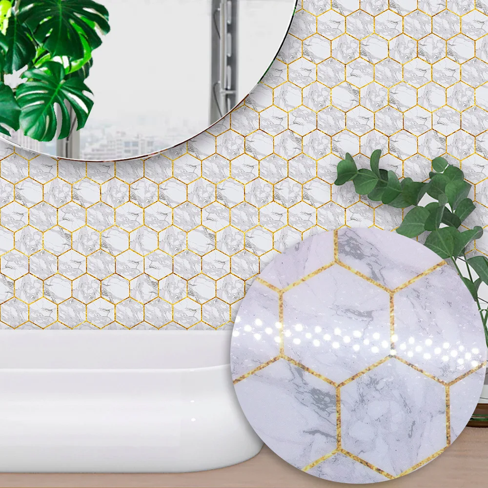 Funlife White Gold Marble Tiles Decal,Modern Self-adhesive Kitchen Wall Stickers Home Decoration Bathroom Waterproof Stickers