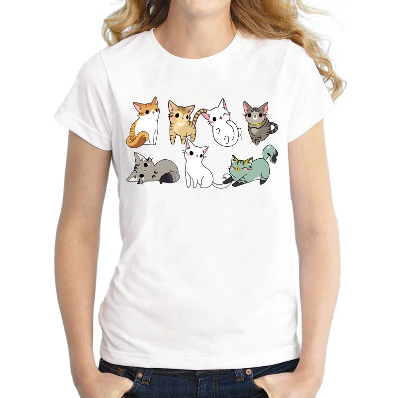 

Harajuku Cute Cat T-Shirts Women T shirt 2017 Summer Ladies Tops White Animal Print Tees Batwing Sleeve O-neck Camisetas Mujer