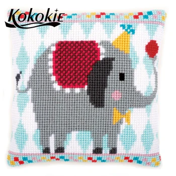 

handmade embroidery cushion cover kits knitting needles kits for Cross stitch pillowcase elephant embroider Needlework kits