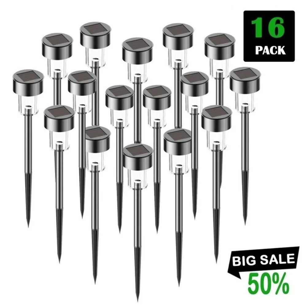 

Solar Pathway Lights 16 Pack Led Walkway Lights Stainless Steel Solar Lawn Lights Outdoor Waterproof Driveway Lights Garden/Park