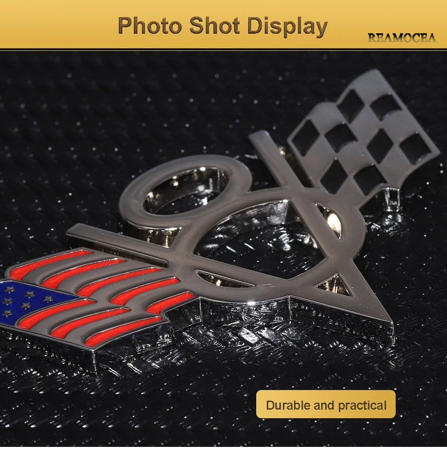 Reamocea Car 3D Metal V8 Emblem Badge American USA Flag Sticker Fender Tailgate Styling For Ford Chevrolet Keychain Trunk (8)