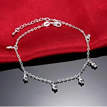 

Hot Sale Hollow Rose Pendant Foot Anklet Chain 925 Silver Plate Ladies Anklets Bracelet for Women's Jewelry Gift
