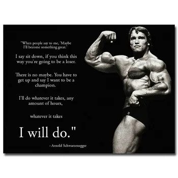 

NICOLESHENTING Arnold Schwarzenegger Motivational Quote Art Silk Poster 13x18 24x32inch Bodybuilding Wall Picture Gym Room Decor