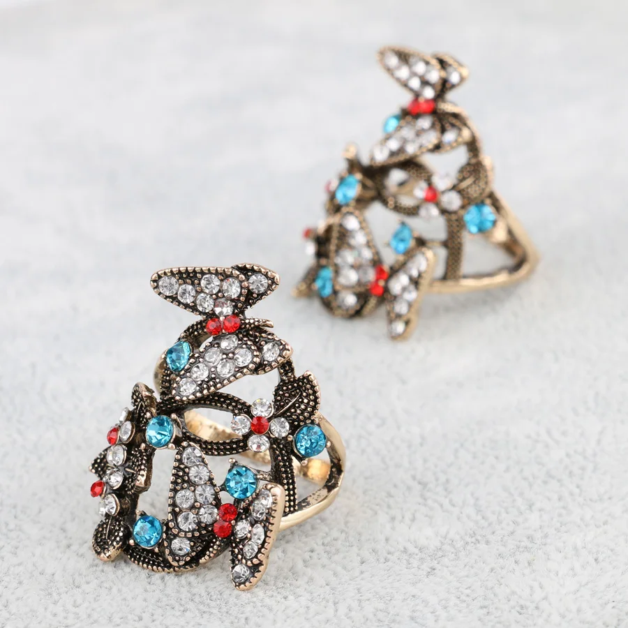 Женское кольцо в богемном стиле с кристаллами и бабочкой|butterfly rings for women|rings womenring |