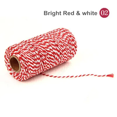 1 рулон 100 метров 2Ply Хлопок Bakers шпагат, веревка шнур веревка деревенская страна Ремесло 31 цвета подарок Свадебные упаковочные аксессуары - Цвет: Bright Red White