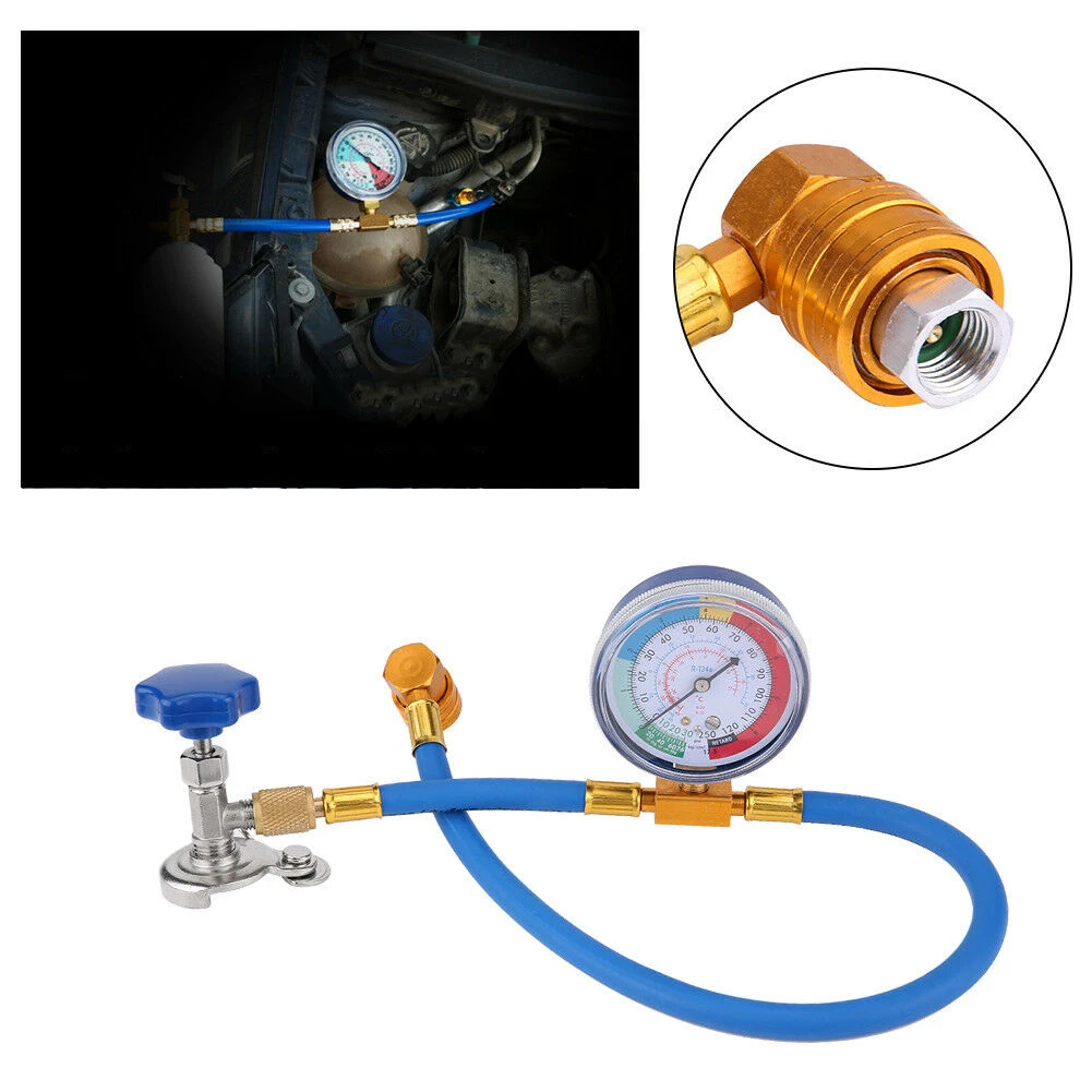 

1pc R134A R12 Car Air Conditioning Refrigerant Recharge Measuring Kit Plastic + Metal Hose Gas Gauge