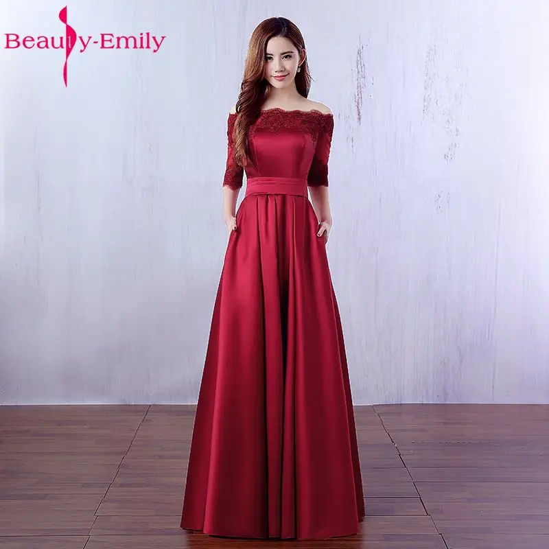 Elegant Burgundy Red Blue Long Evening Dresses 2019 Lace Pocket Satin Women Party Prom Dresses Robe De Soiree reflective dress Elegant Burgundy Red Blue Long Evening Dresses 2019 Lace Pocket Satin Women Party Prom Dresses Robe De Soiree reflective dress