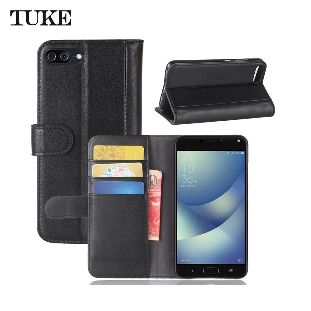  TUKE Luxury Genuine Leather Case For Asus Zenfone 4 Max ZC554KL Flip Silicone Cover For Asus ZC 554