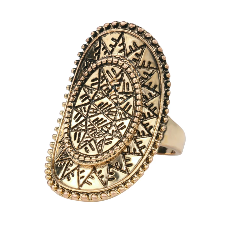 

Vintage Punk Rock Ring Ancient Gold Color Charms Oval Sun God Decorative Pattern Lucky Gift Women Jewelry