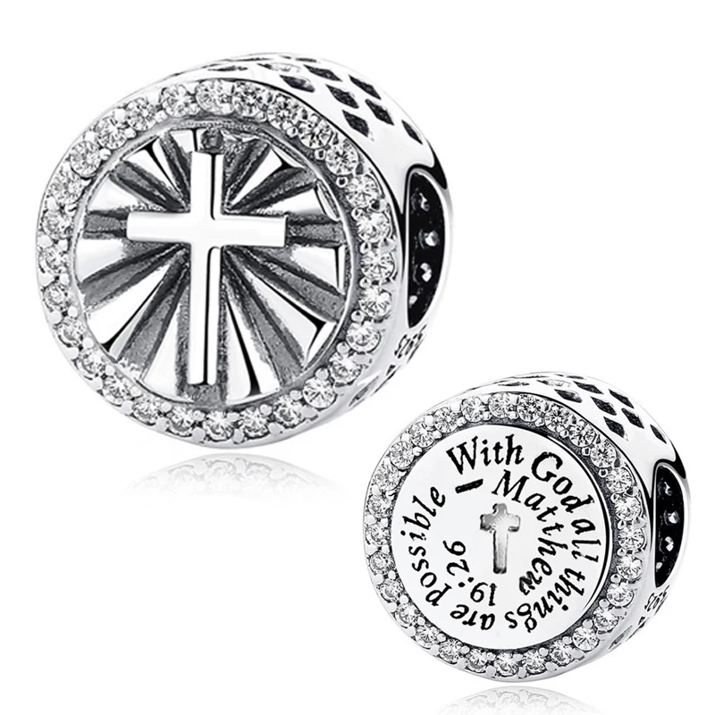 

925 Silver Charm Pendant Bead FOR European Charms Bracelet Chain Necklace Bangle Jewelry Making With God Allthings Are Possilble