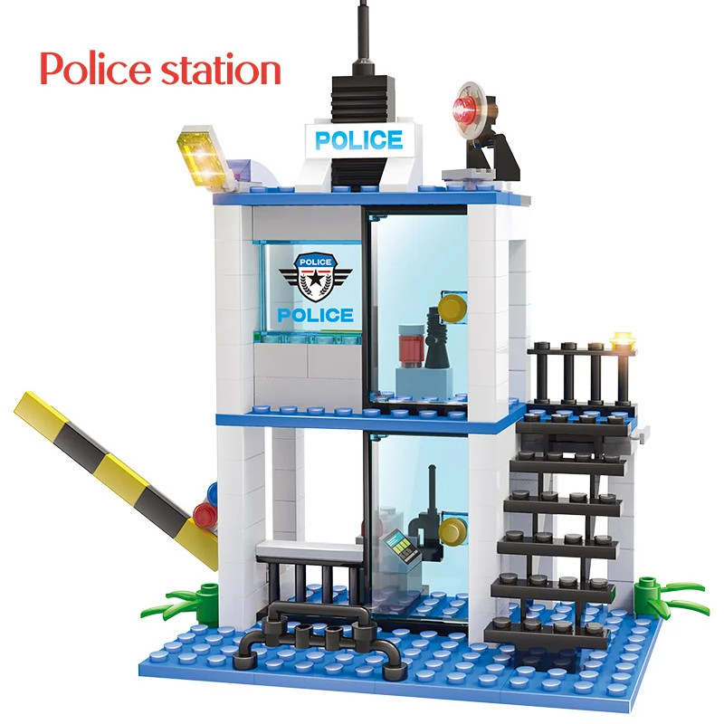  395PCS Building Blocks Military Police Station Helicopter Car Model Compatible City Swat Police DIY