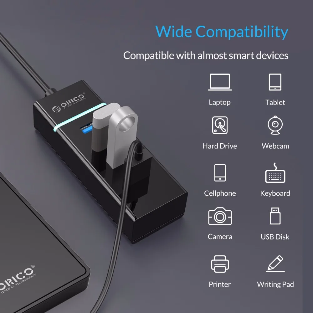 ORICO 4 порта USB3.0 HUB 5 Гбит/с SuperSpeed USB2.0 Mini настольная ступица для Windows /Mac OS/Linux