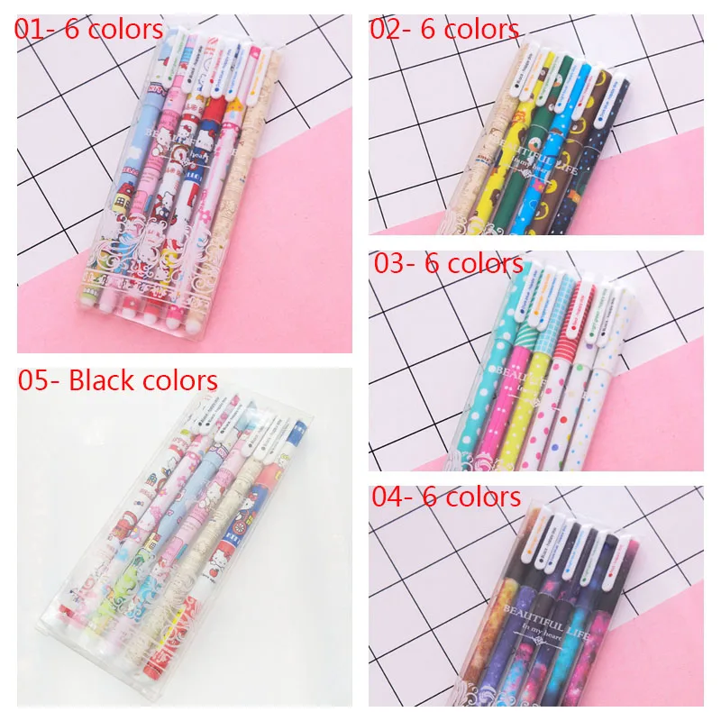 

6pcs 0.38mm Cartoon Dots Star Series Gel Pens Handwriting Pen Student Stationery Office School Supplies 5 Types