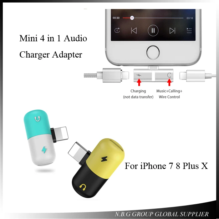 100pcs/lot 4 in 1 Function Audio Earphone & Charger Adapter For 7 8 X Charge Listenning Music