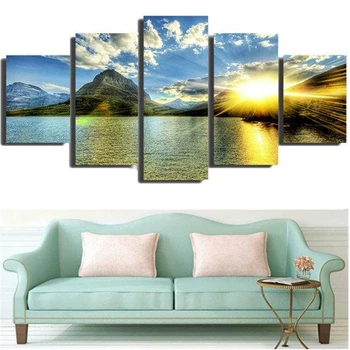 

Golden Light Lake Reflection Sun Sunset Landscape Picture for Dining Room Wall Decor Seascape Poster Wall Art Canvas Print Gifts
