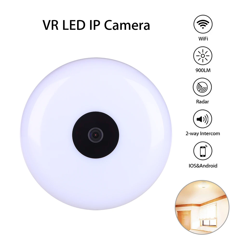 

Wireless WiFi IP Camera 1080P 900LM Panoramic VR Fisheye Lens HD Network LED Lamp Monitor Audio Function Real-time intercom