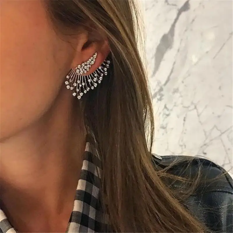 

1PC Punk Boho Earrings for Women Front Back Clip Fan Style Big Earing Female Fashion Jewelry 2018 Pendientes Mujer Moda Brincos