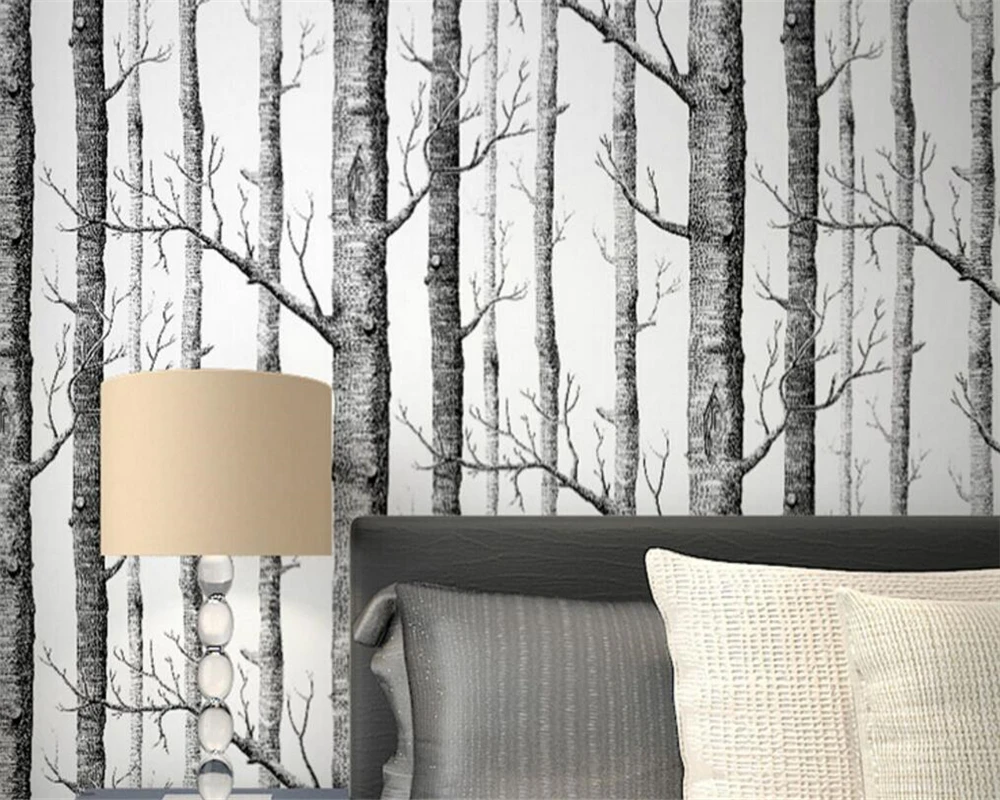 Télécharger gratuitement Images Beibehang Noir Et Blanc Branches Papier Peint Blanc Bouleau Foret actualisé par