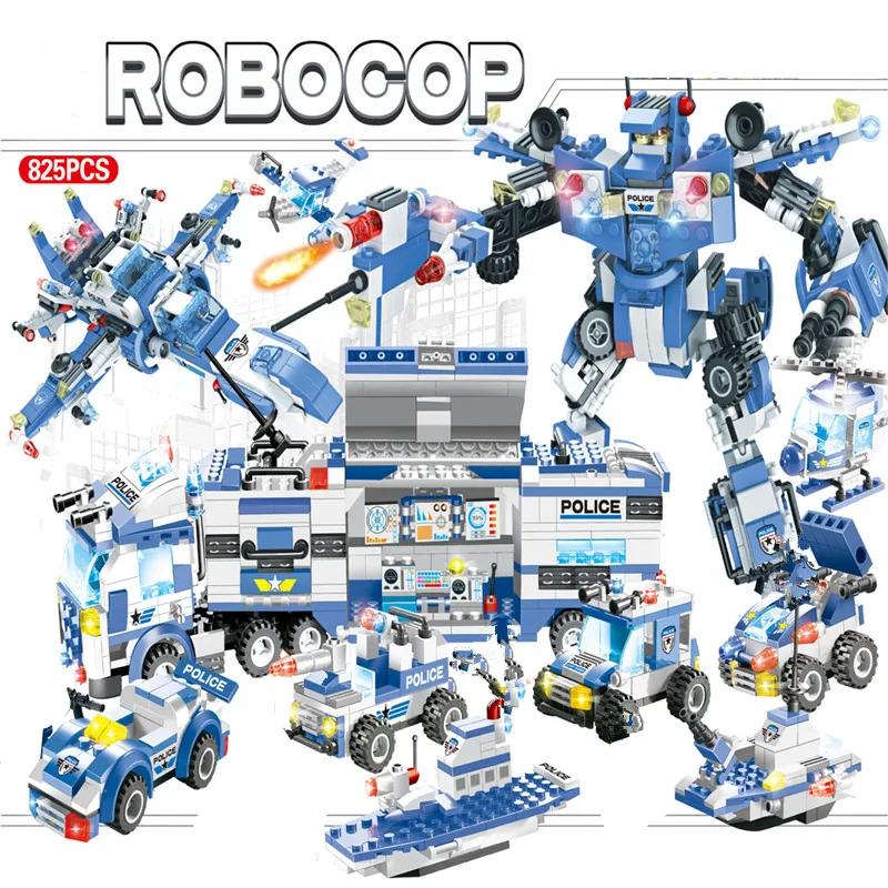 8Pcs lot City Police SWAT Robot Aircraft Car ROBOCOP Bricks LegoINGLs Technic Brinquedos Building Blocks Sets 2