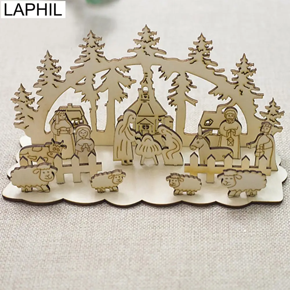 

LAPHIL 2019 Christmas Wooden Pendants Ornaments Table Decor DIY Wood Crafts Snowman Christmas Decorations for Home Kids Gift