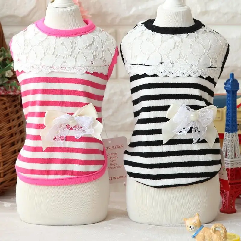 

Catoon Cute Lace Bow Striped Dog Vest Summer Style 100% Cotton Clothes For Dogs Pet Dog Clothing Puppy Pet Products Apparel