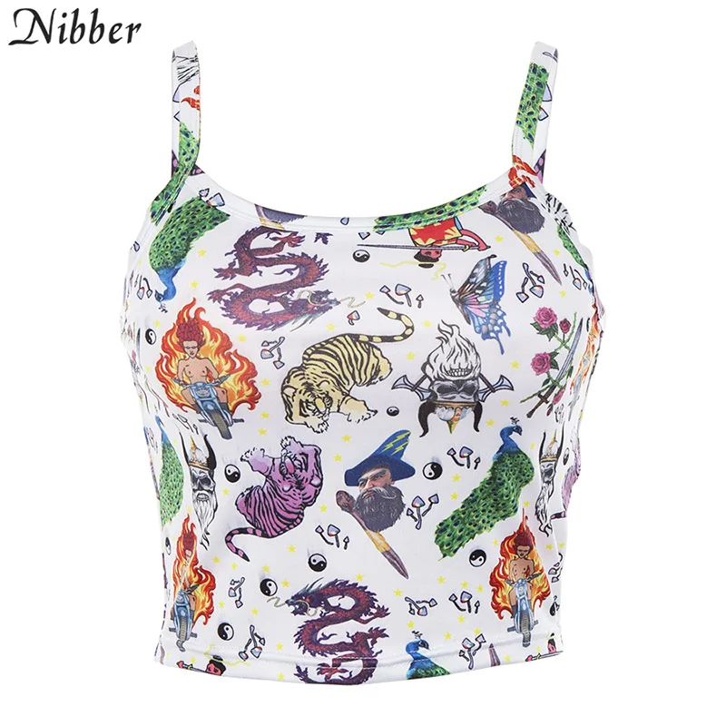 Nibber2019summer милый молочный шелк с принтом короткий топ Женская рубашка camis модная базовая без рукавов стрейч-Футболка женская повседневная майка - Цвет: Многоцветный