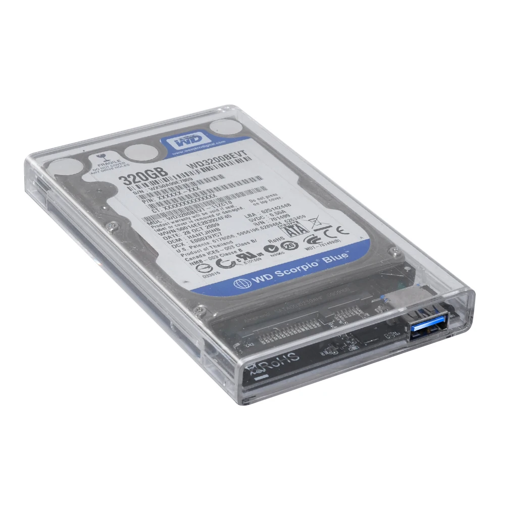 Дюймов 2,5 дюймов Прозрачный USB 3,0 на SATA 3,0 HDD случае инструмент Бесплатная 5 Гбит/с Поддержка 2 ТБ жесткий диск Корпус для тетрадь ноутбука