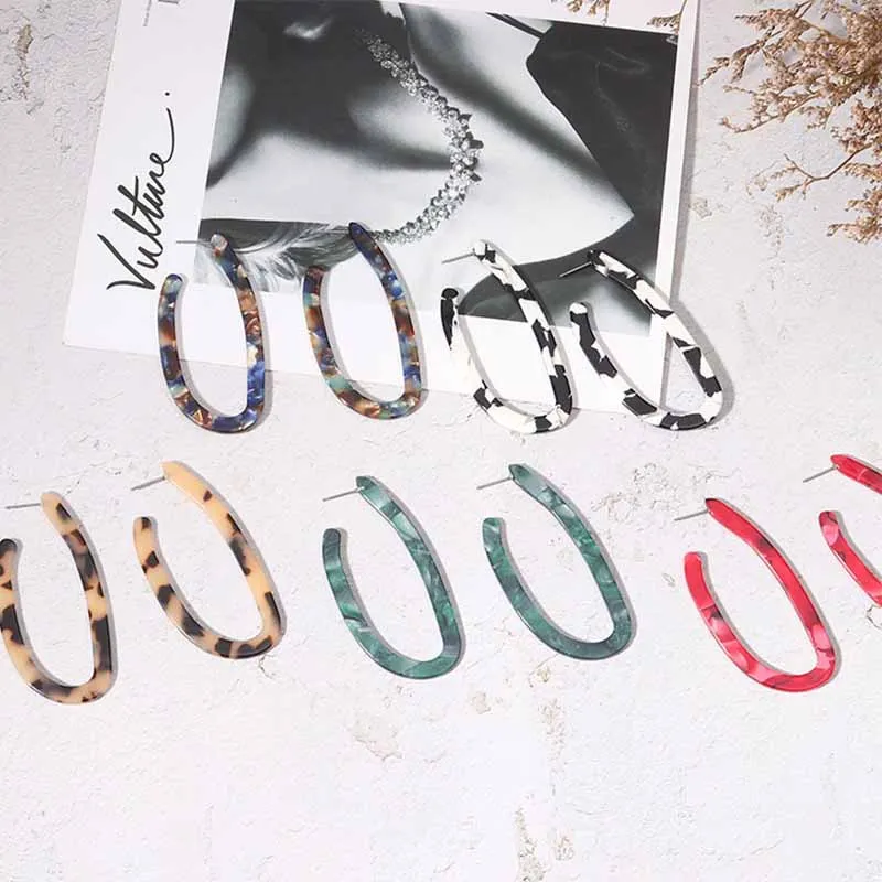 

MODEBOX Multi-Color Acrylic Earrings Long Circle Earrings Geometric Statement Earring Brincos Acetate Plate Earrings For Women