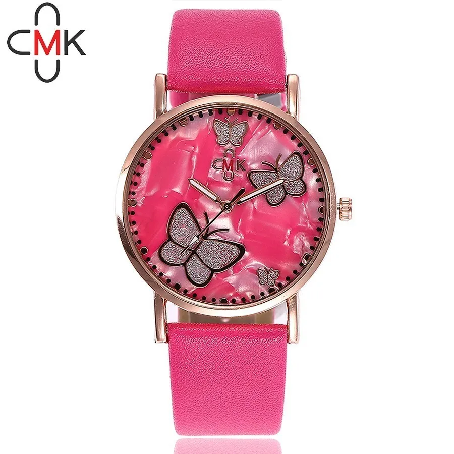 

Dropshipping Women Butterfly Rhinestone Watch Casual Fashion Leather Strap Clock Female Dress Wristwatches Relogio Feminino Hot